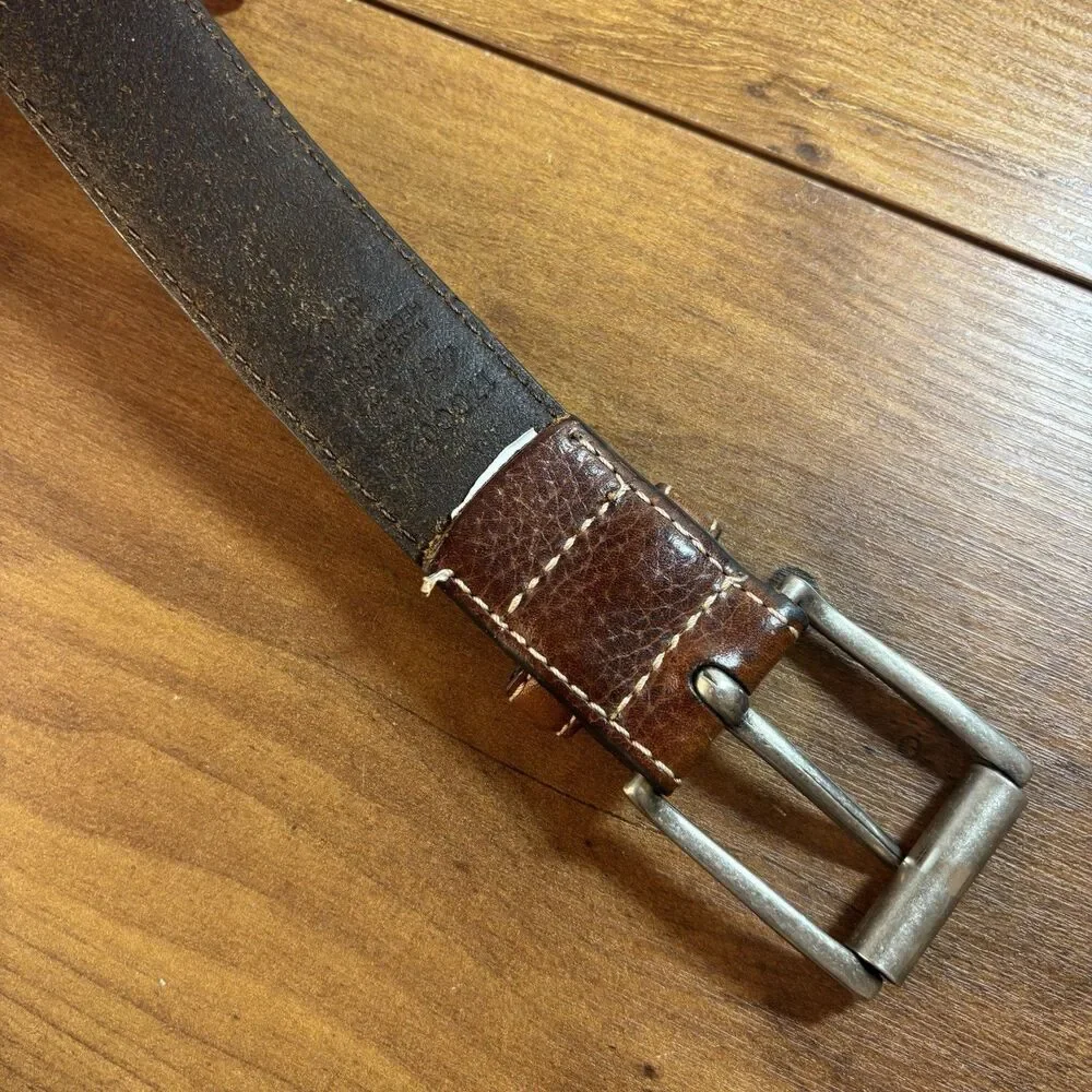 Columbia Brown Genuine Leather Belt - Silver Tone Buckle Men's Size 48